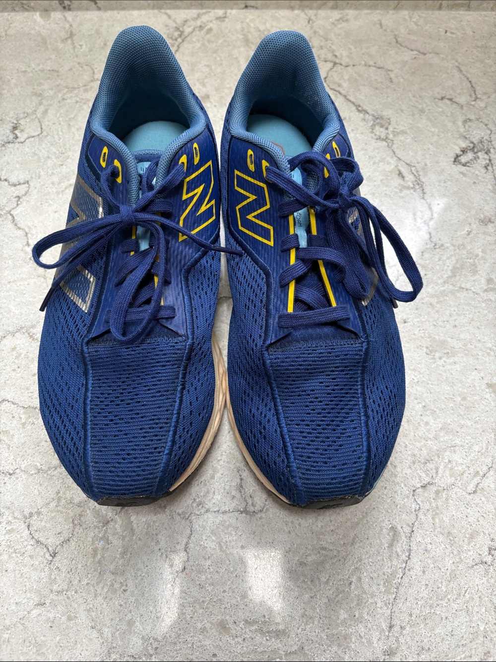 New Balance Men’s Navy and Yellow Mesh Sneakers